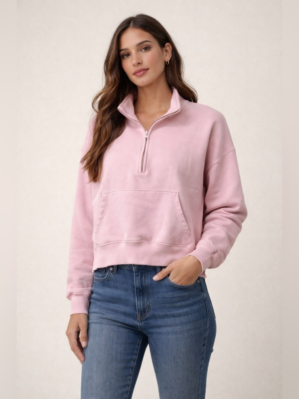 Abercrombie & Fitch Pink Half Zip Sweatshirt Women’s L Dyed Cropped Pullover X